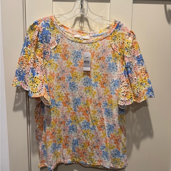 Hydrangea Eyelet Flutter Sleeve Tee - Picture 1 of 5